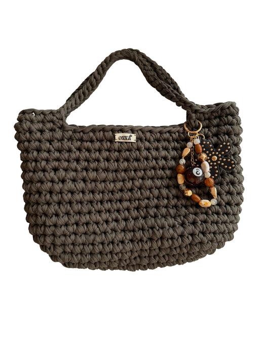 Shoulder Bag Khaki w Pocket & Charm